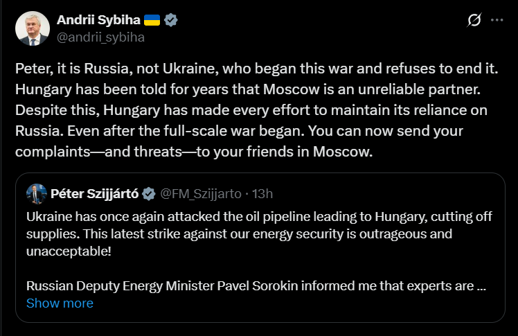 "Вас годами предупреждали, что Россия – ненадежный партнер": Сибига сказал, куда Венгрии девать свои жалобы