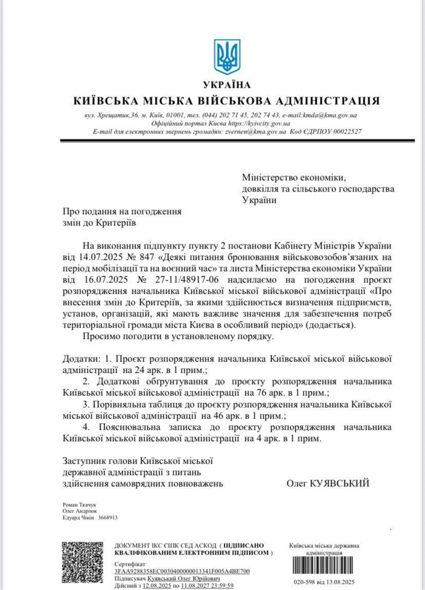 У КМДА пояснили, чому досі не вирішено питання щодо надання підприємствам Києва статусу критичних