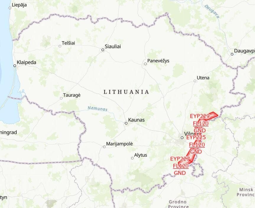 Литва закрила повітряний простір уздовж кордону з Білоруссю через військові навчання