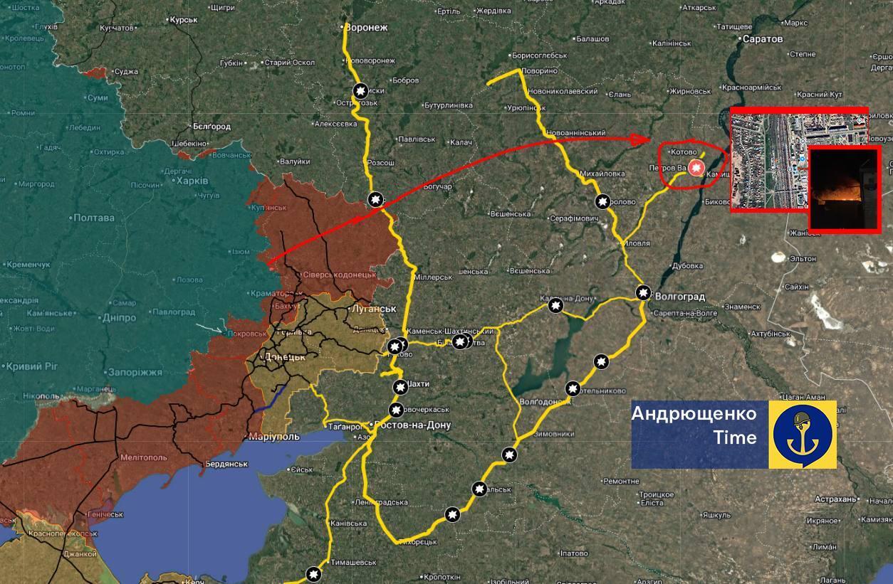 Уражено залізничну станцію: дрони знову атакували Волгоградську область, сталась пожежа. Відео
