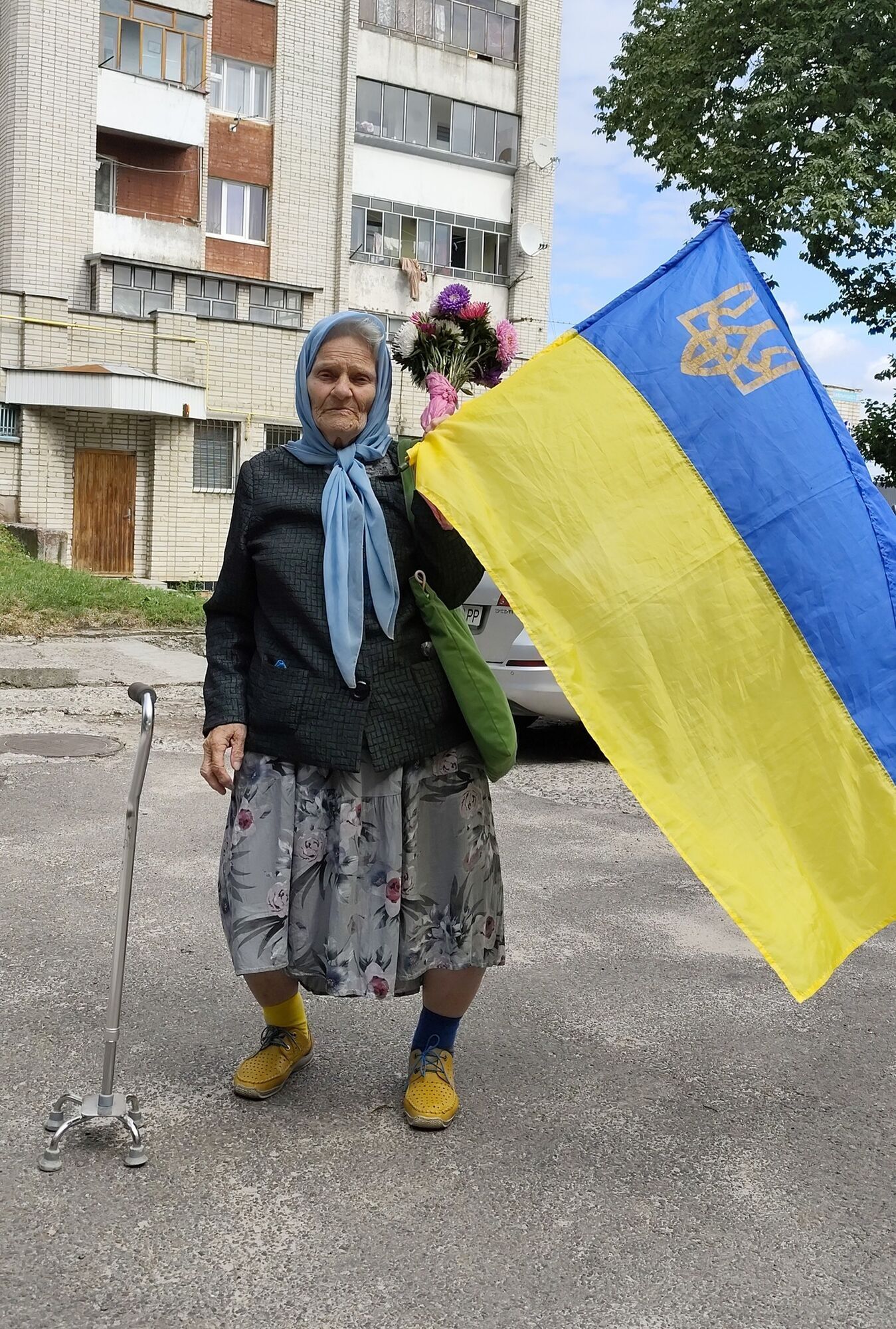 Родом з херсонських степів: стало відомо, ким є бабуся, яка розчулила мережу синьо-жовтим стягом на плечах. Фото