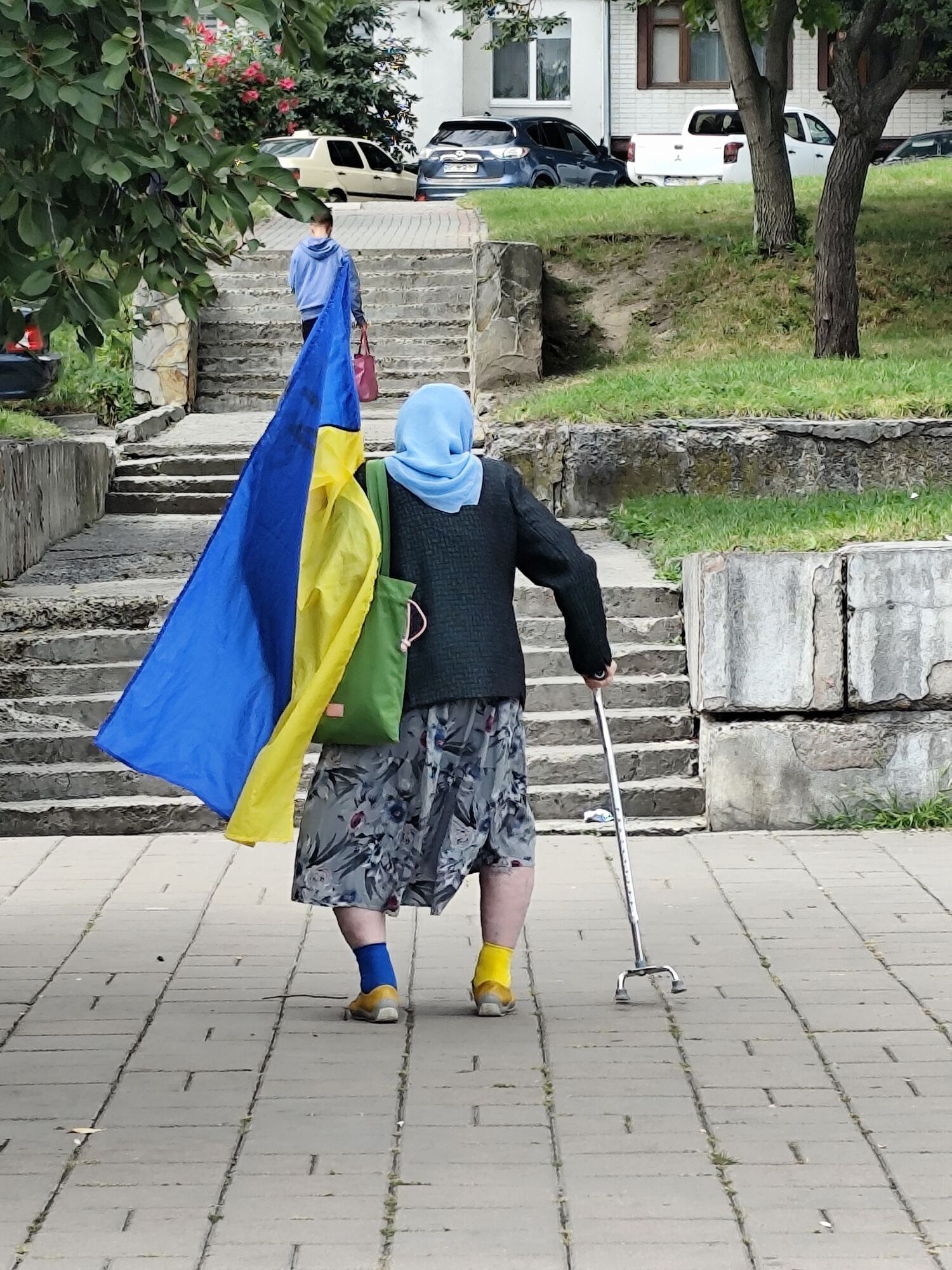 Родом з херсонських степів: стало відомо, ким є бабуся, яка розчулила мережу синьо-жовтим стягом на плечах. Фото