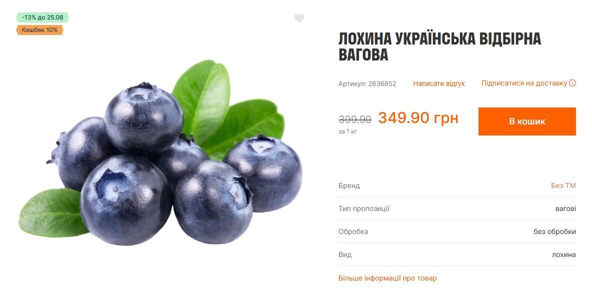 Ціни на лохину в Varus.