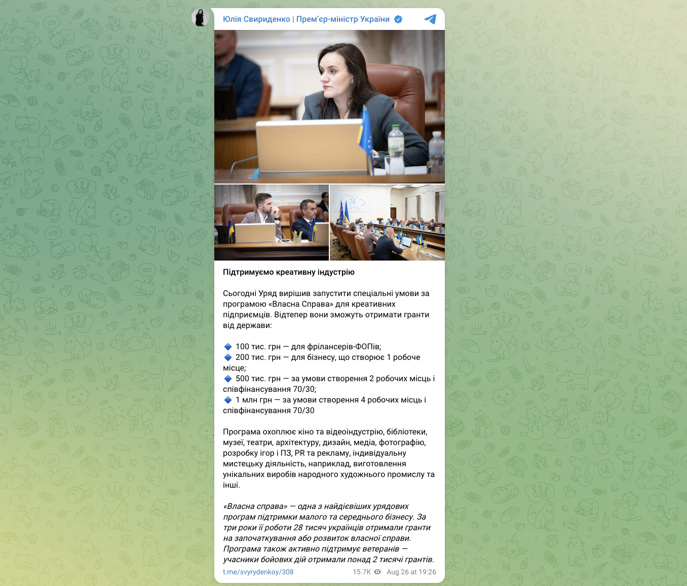 "Собственное дело": Свириденко рассказала, кто из предпринимателей получит гранты от государства