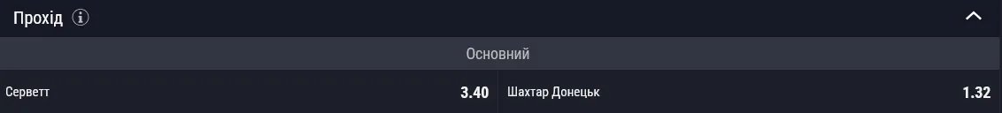 Букмекеры видят Шахтер фаворитом в паре с Серветтом