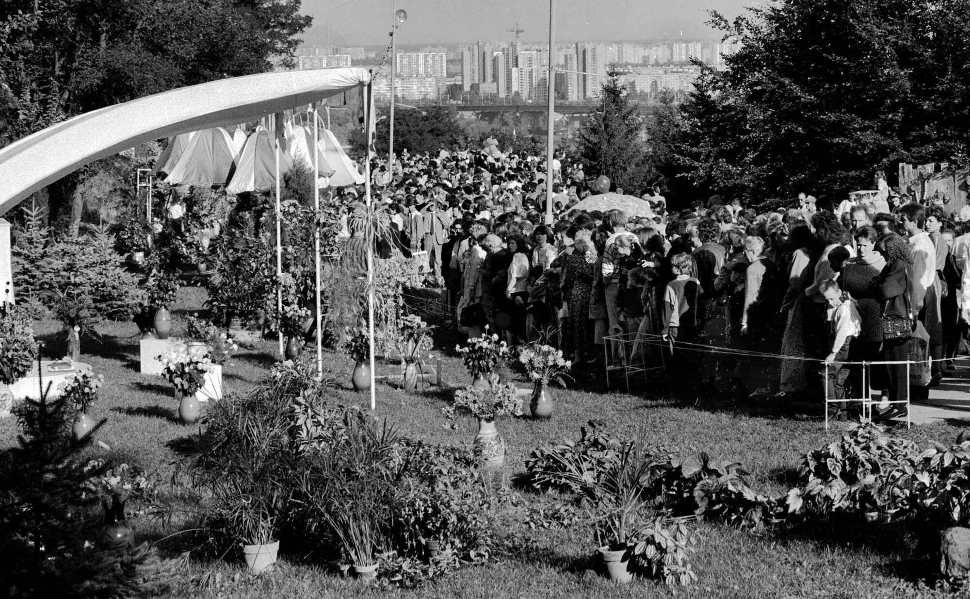 Який вигляд мала традиційна виставка квітів на Співочому полі в Києві у 1994. Архівні фото