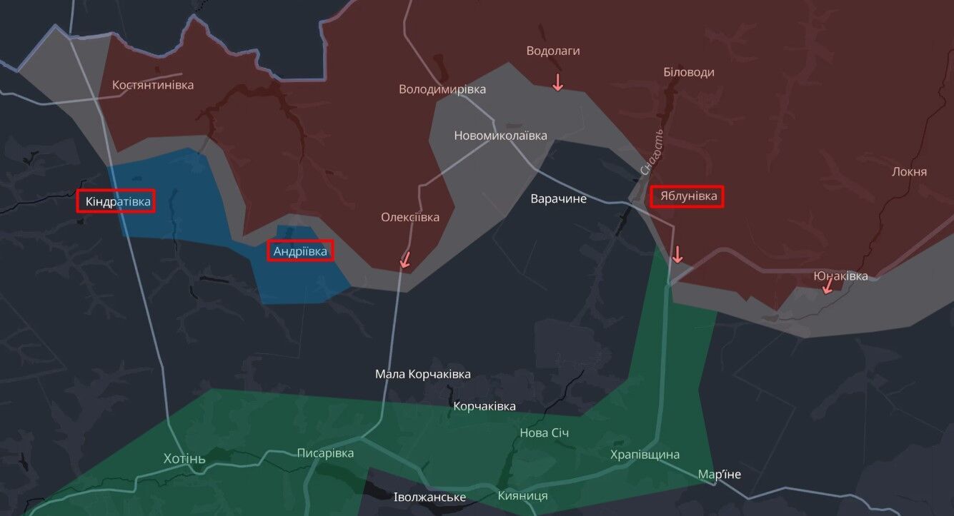 Кіндратівка, Андріївка, Яблунівка карта війни