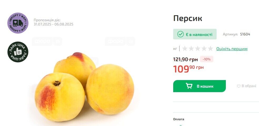 Цены на персики в "Форе"