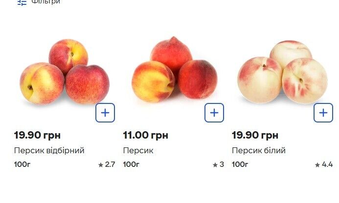 Цены на персики в "Сильпо"