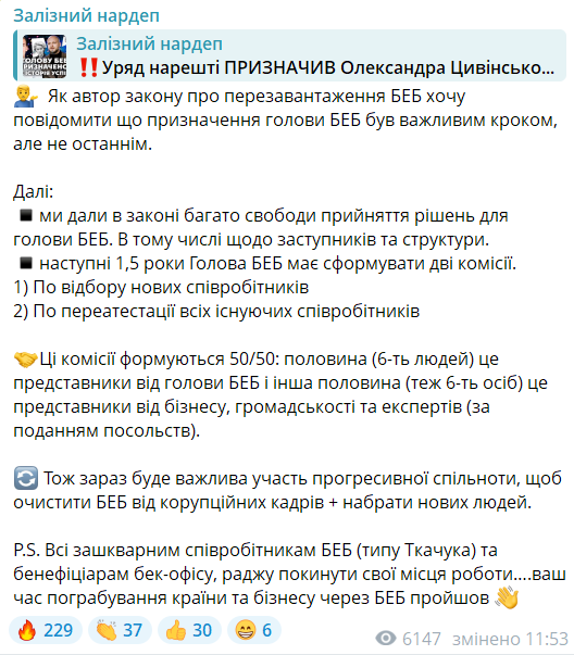 Что будет после назначения нового главы БЭБ – объяснение Железняка
