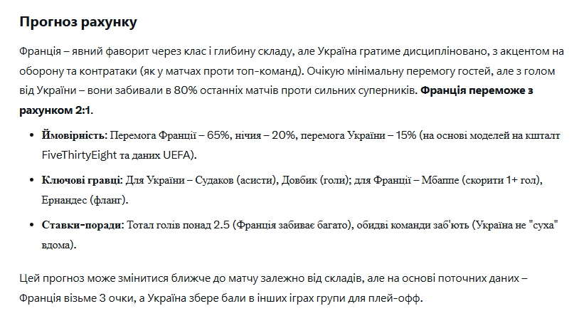 Искусственный интеллект назвал точный счет матча Украина – Франция в отборе ЧМ-2026