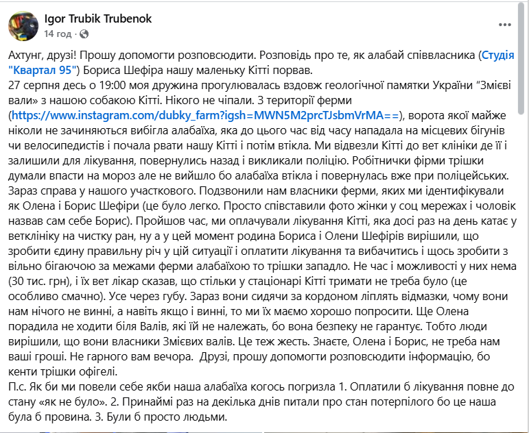 На Київщині алабай співвласника "Студія "Квартал 95" порвав домашнього песика. Подробиці та фото