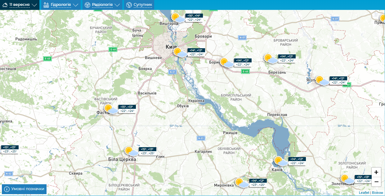Мінлива хмарність та до +27°С: детальний прогноз погоди по Київщині на 11 вересня