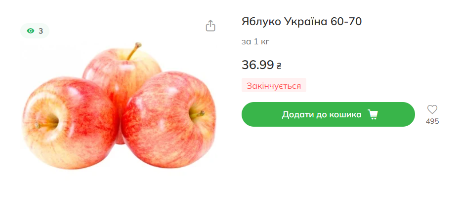 Вартість яблук у мережах супермаркетів