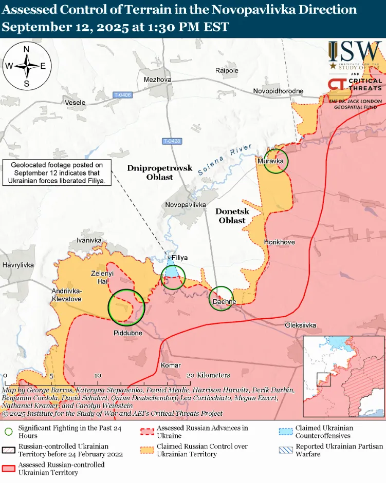 Українські війська просунулися поблизу Новопавлівки, ворог намагається прорватися біля Лимана та Великомихайлівки – ISW