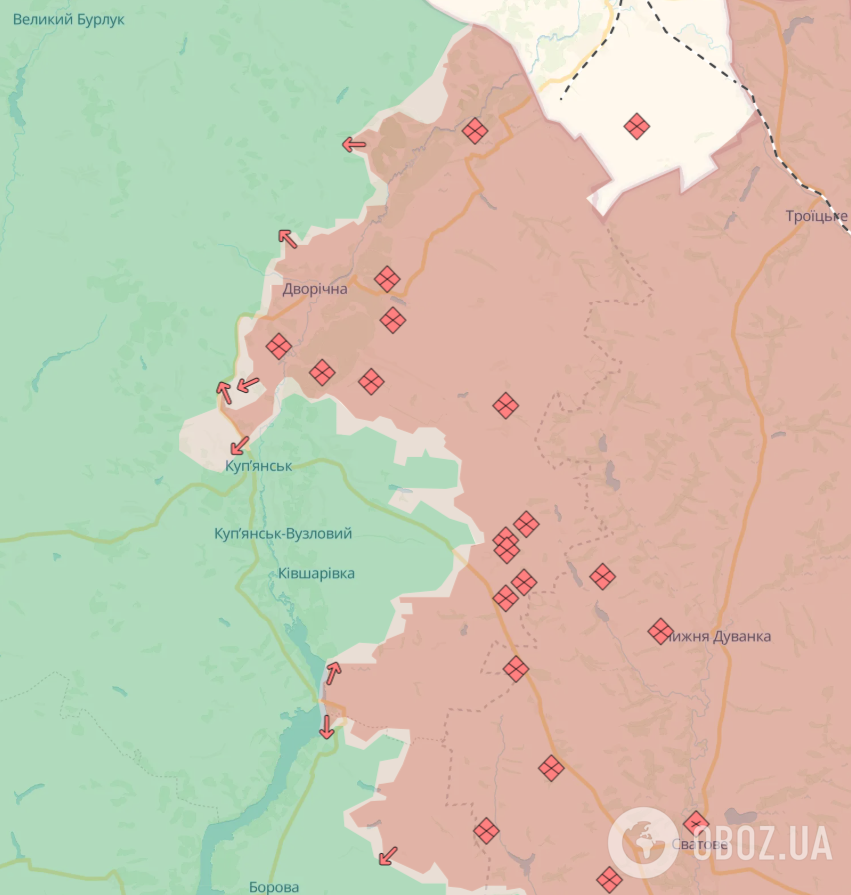 Окупантам вдалося зайти на північні околиці Куп'янська завдяки підземній газовій трубі: Федоренко розповів про ситуацію. Карта