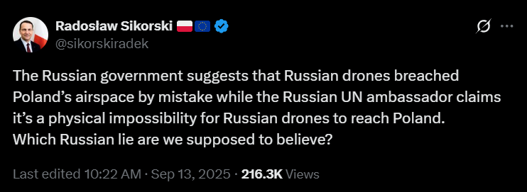 "Якій брехні маємо вірити?" Сікорський звернув увагу на суперечливість версій росіян щодо вторгнення дронів