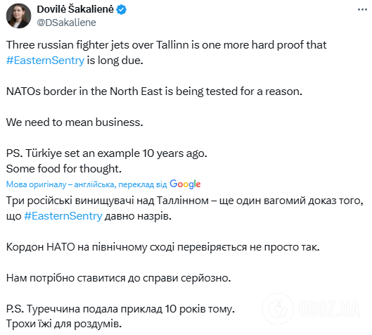 10 років тому Туреччина подала приклад: міністерка оборони Литви натякнула, що російські винищувачі над Естонією треба було збивати