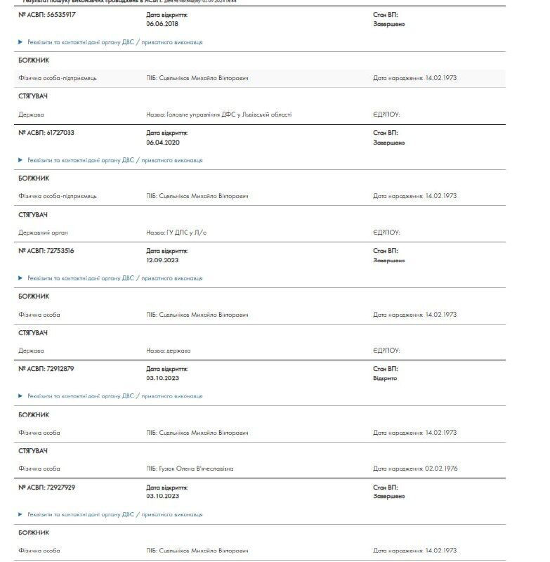 Борги перед податковою Михайла Сцельнікова