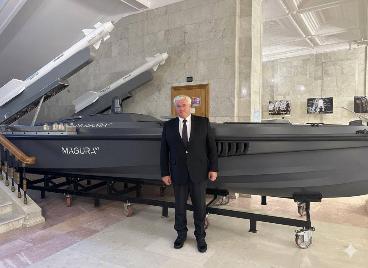 Первым в мире сбил боевой самолет Су-30 с моря: в МИД Украины установили макет надводной беспилотной лодки Magura V7. Фото