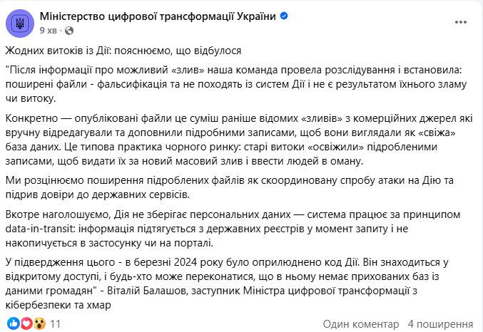 В мережі продають базу з даними 20 млн українців: в Мінцифри пояснили, чи зламали Дію