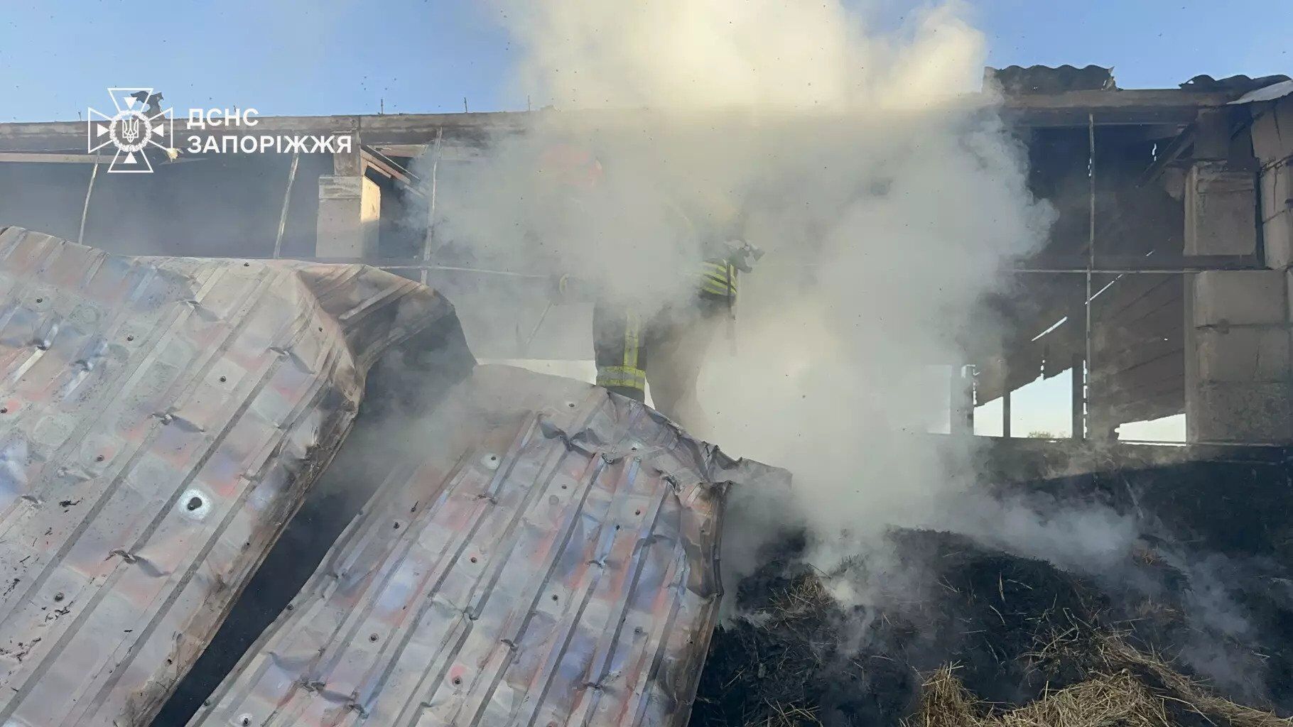 На Запоріжжі спалахнула масштабна пожежа на території кінного клубу. Фото