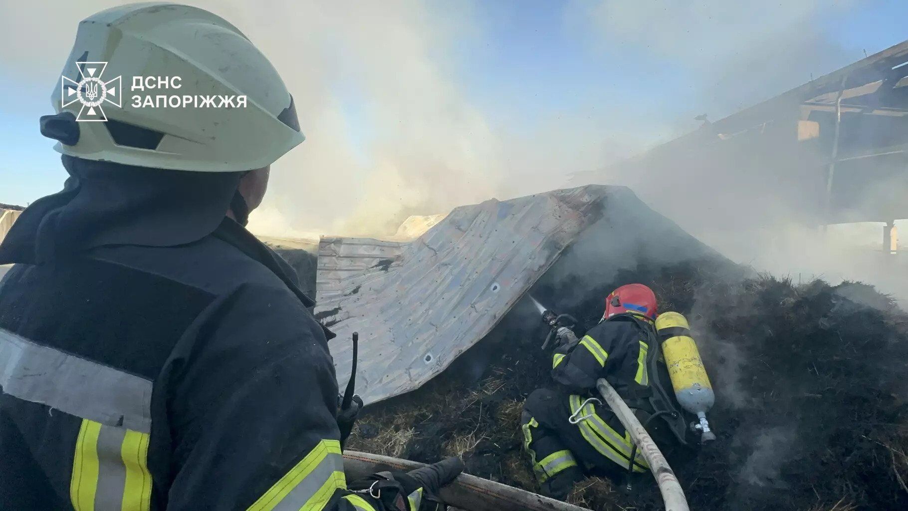На Запоріжжі спалахнула масштабна пожежа на території кінного клубу. Фото
