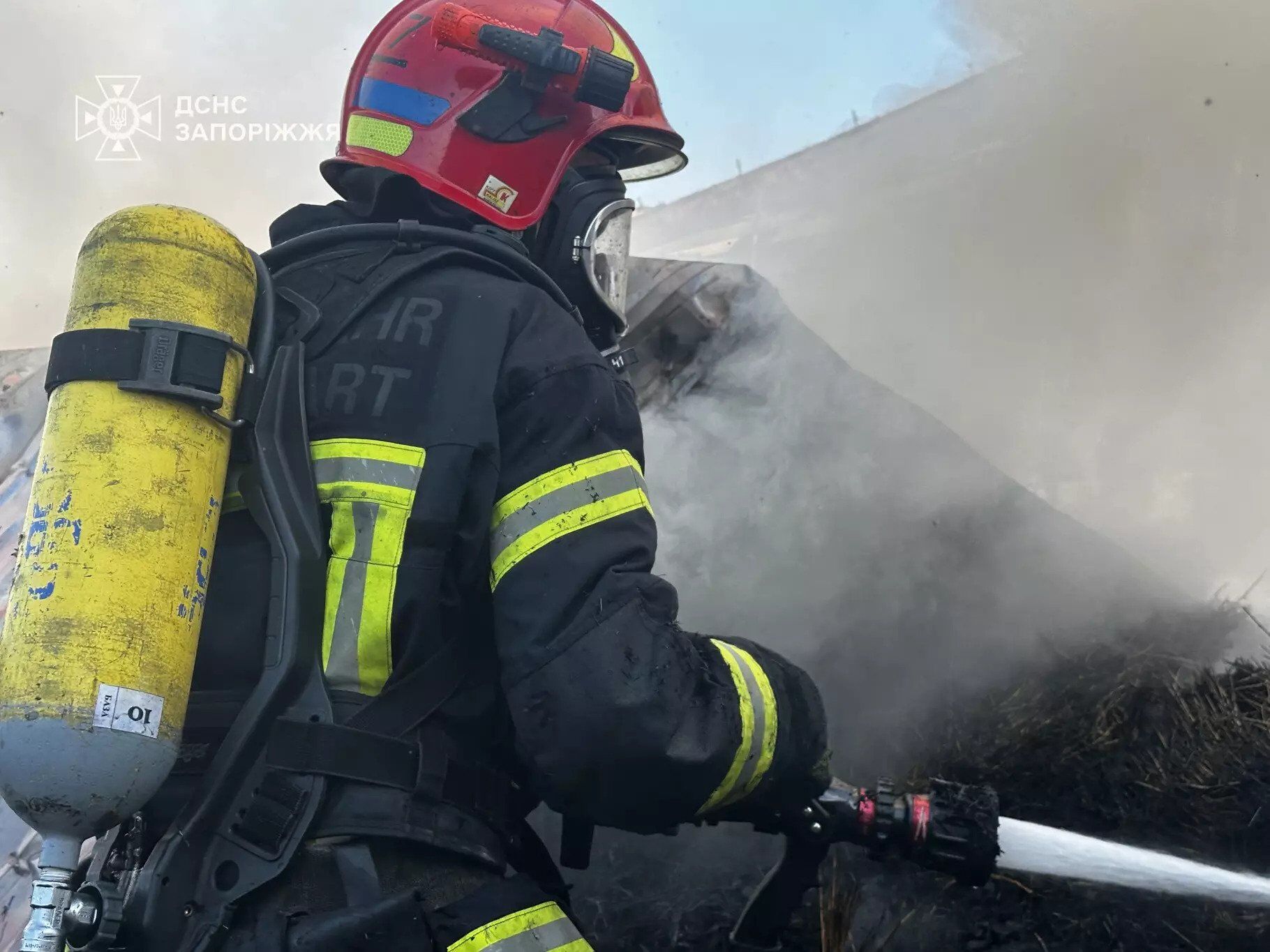 На Запоріжжі спалахнула масштабна пожежа на території кінного клубу. Фото