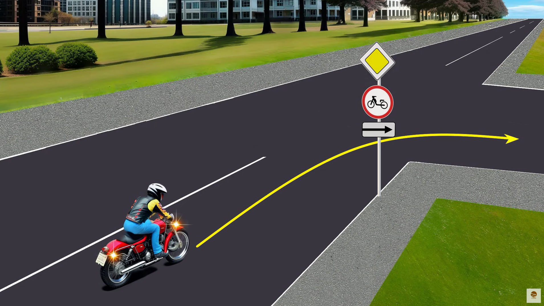 Может ли мотоциклист повернуть направо? Тест по ПДД