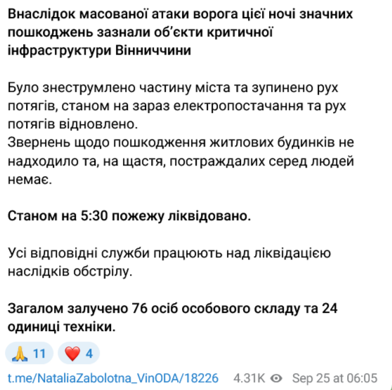 У Вінницькій області відключали світло