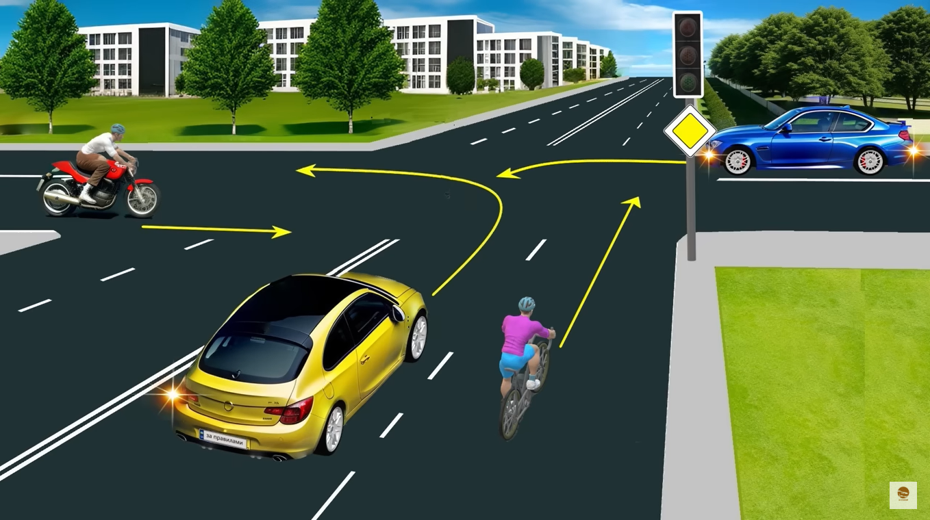 В якому порядку транспортні засоби проїдуть перехрестя? Тест на знання ПДР