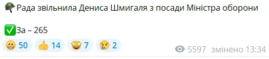 Рада підтримала звільнення Шмигаля з посади міністра оборони