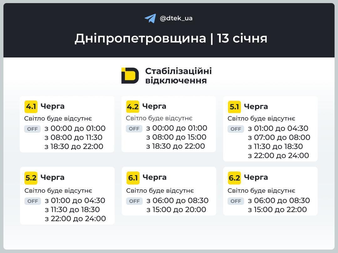 График отключения электроэнергии в Днепропетровской области