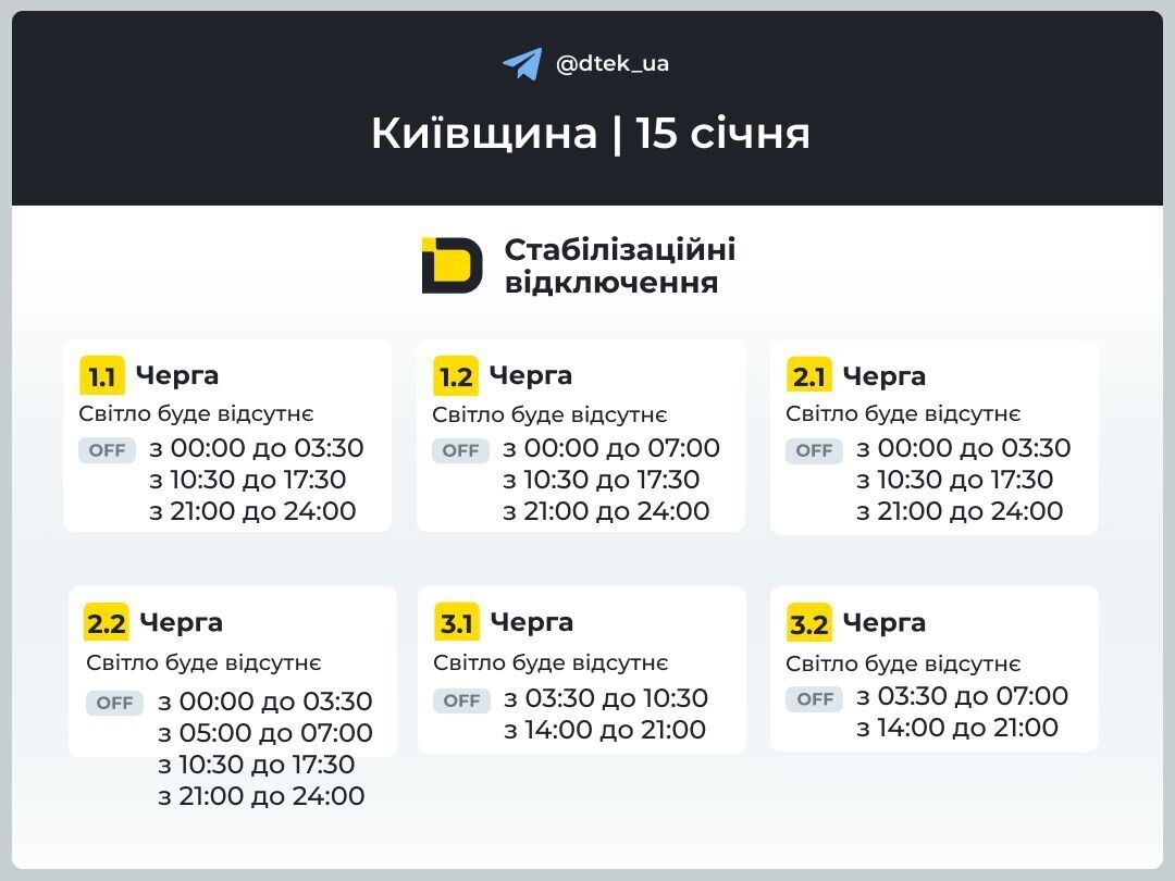 График отключения электроэнергии в Киевской области