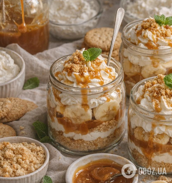 Лінивий банановий десерт без випікання: можна подати просто у склянках