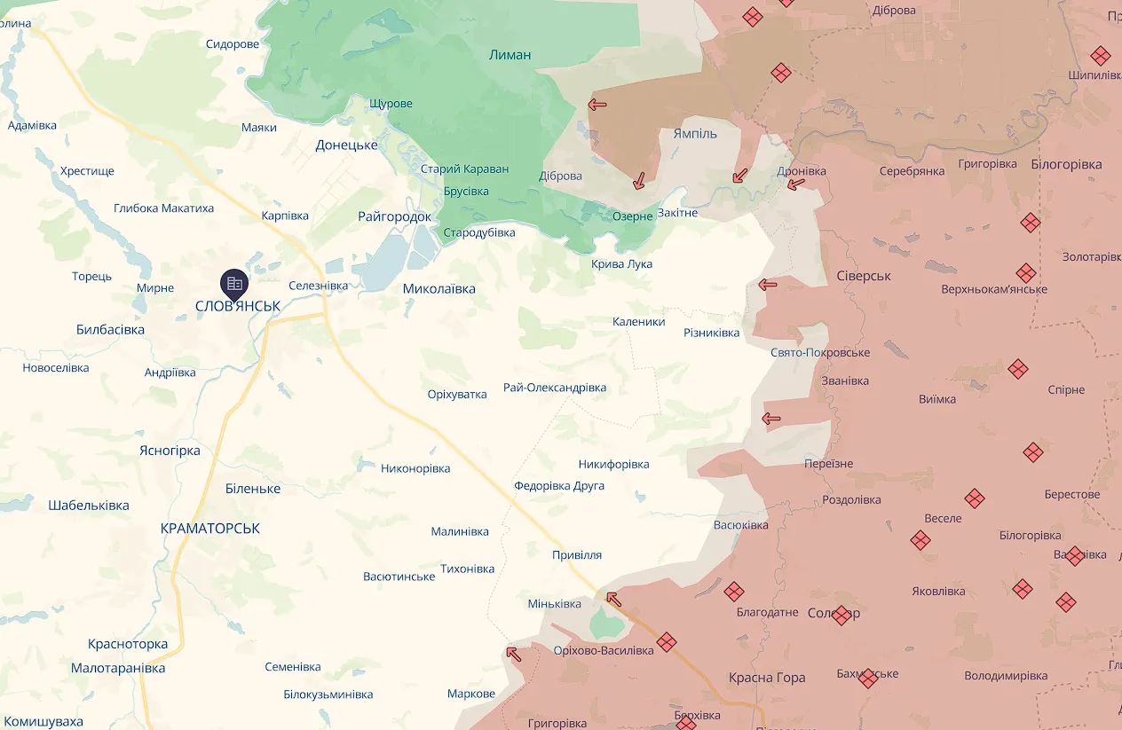 Тактика малих груп: окупанти активізували штурми на Слов'янському напрямку та нарощують використання дронів. Карта