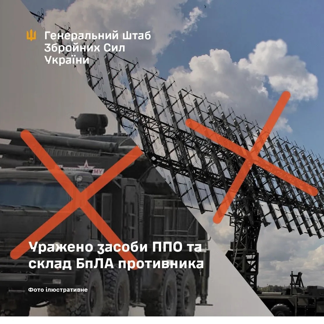 У Генштабі заявили про ураження об'єктів ППО ворога в Криму і складу дронів на Донеччині