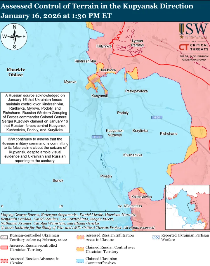 "Паралельна реальність":  Z-блогери рознесли брехню російського командування про "захоплення" Куп'янська – ISW