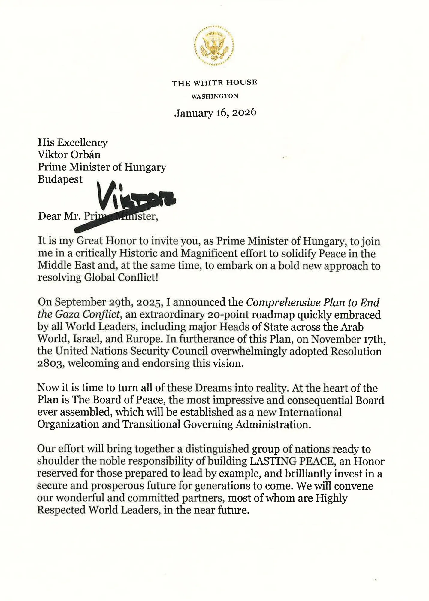 Трамп пригласил Орбана в свой Совет мира: опубликовано письмо