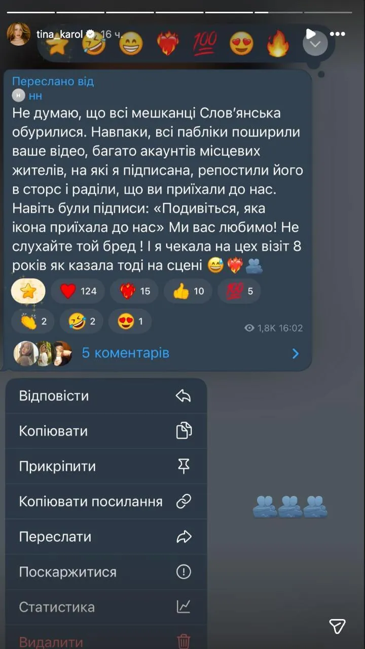 "Це твоя хвороблива уява!" Тіна Кароль публічно поскандалила з блогером, якого обурив її вчинок у Словʼянську