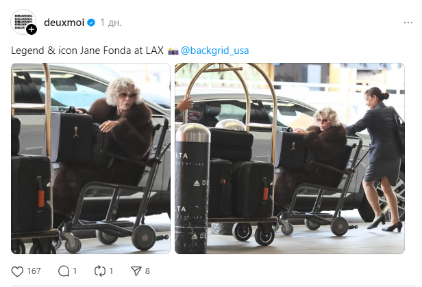 Гламурна навіть на кріслі колісному: 88-річна Джейн Фонда вразила мережу своїм виглядом на тлі тривожних чуток про здоровʼя