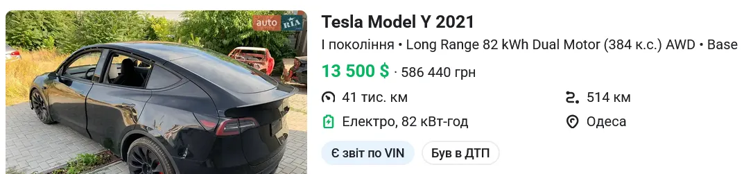 Скільки коштує б/в TESLA Model Y