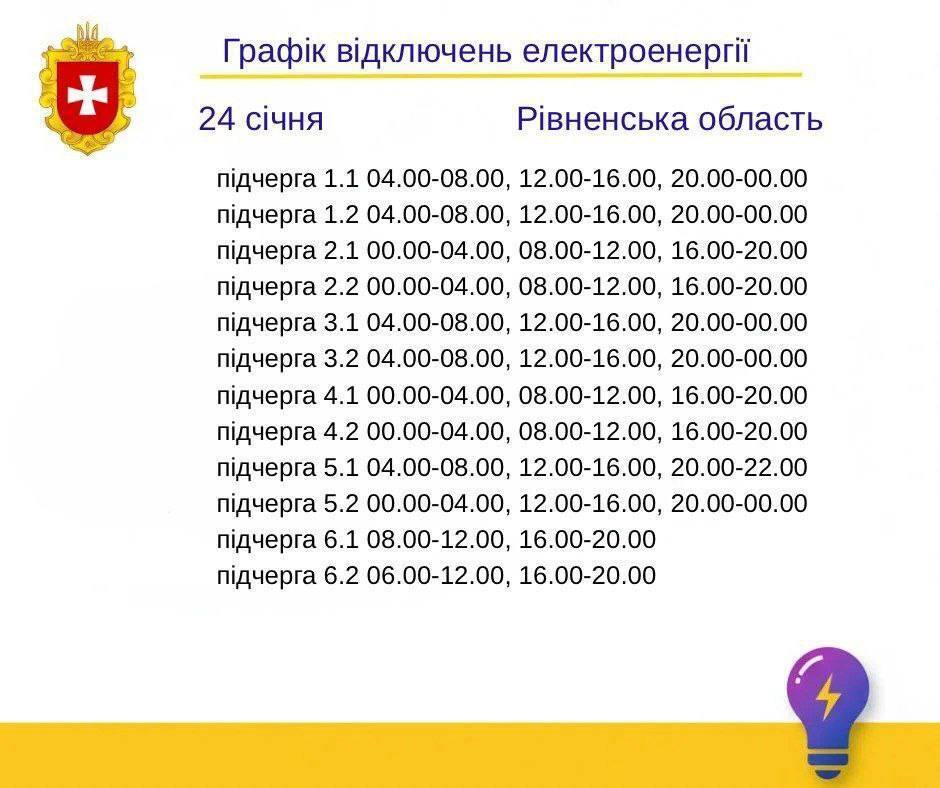 Графік відключення світла в Рівненській області
