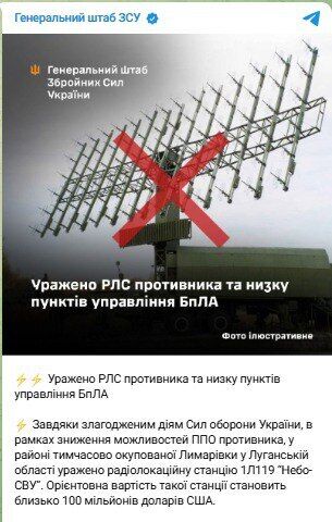 У Генштабі заявили про ураження РЛС ворога за 100 млн доларів  і низки пунктів управління БПЛА