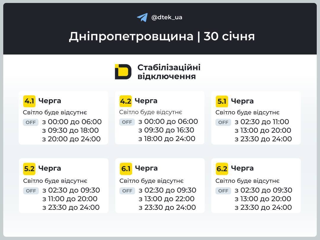 Графік відключень електроенергії в Дніпрі та області