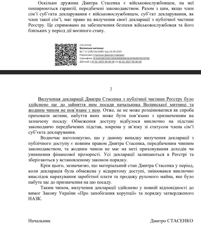 Відповідь митниці