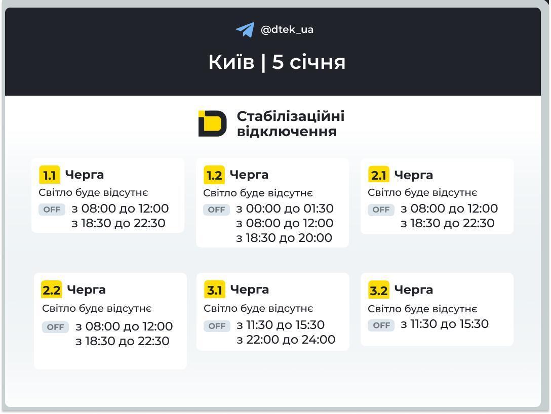 Света не будет до 8 часов: обнародованы графики отключений для Киева на понедельник