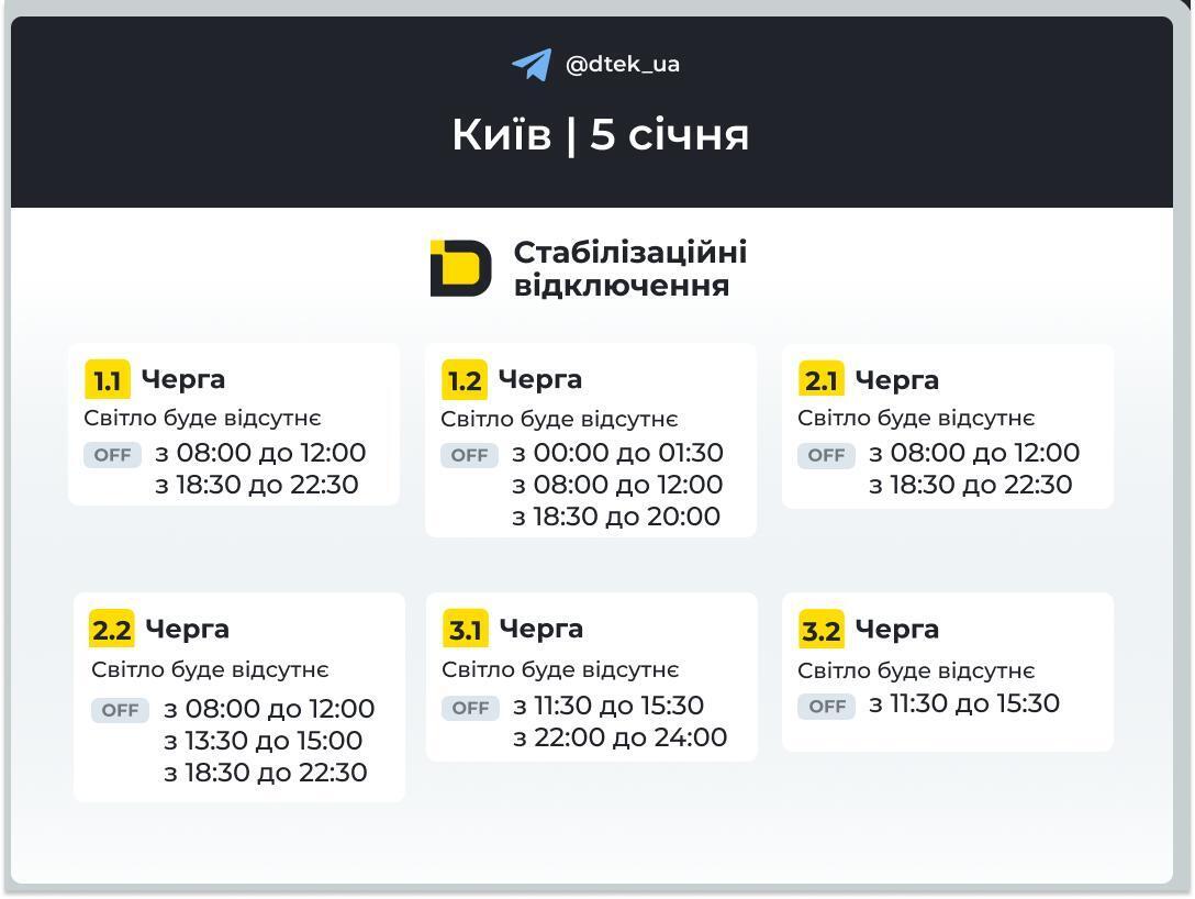 Обновленный график отключения электроэнергии в Киеве