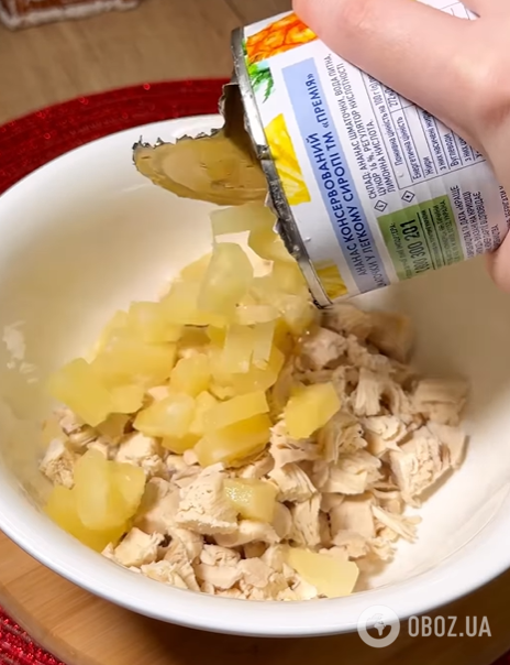 Вкусный салат с курицей и ананасами для праздничного стола и на каждый день: понадобится всего четыре ингредиента