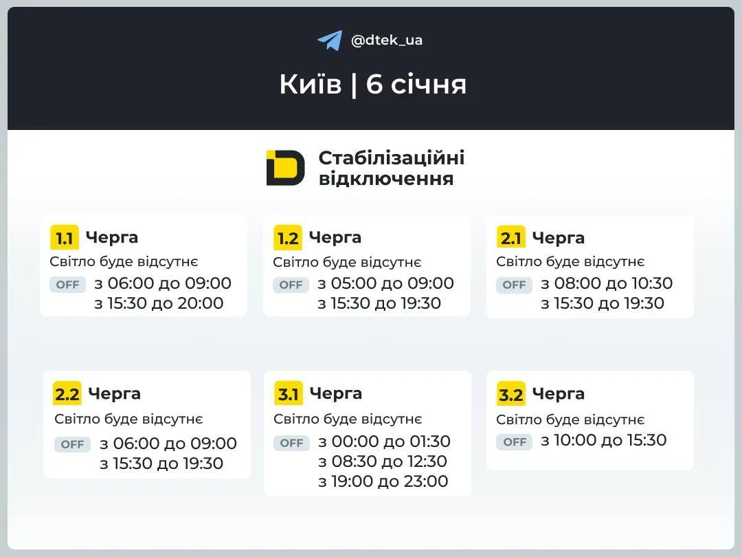 Графік відключень електроенергії в Києві